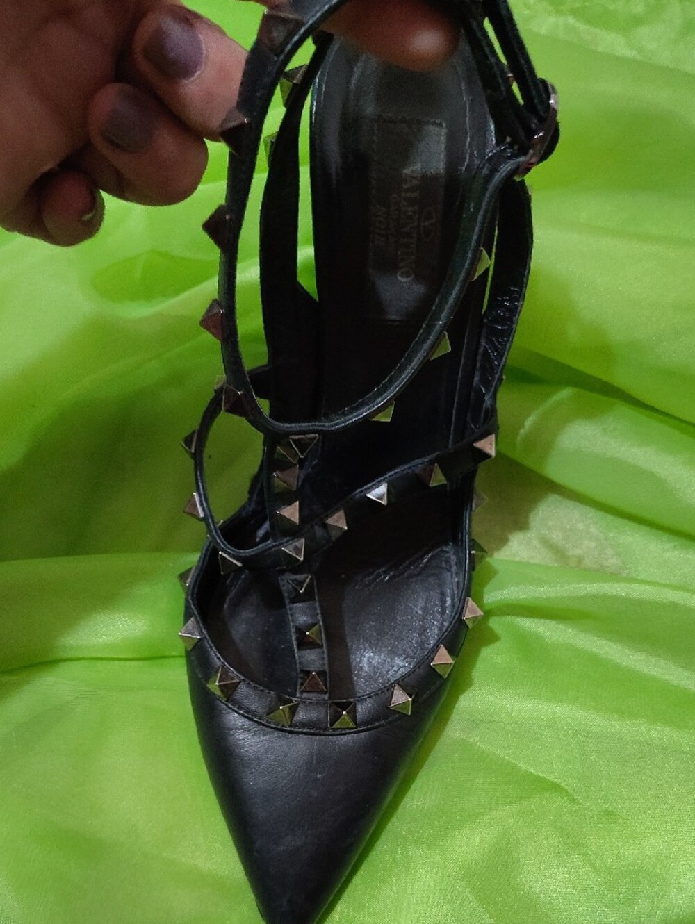 Valentino Garavani Black Pointed Studded Strappy Heels - Picture 3 of 16